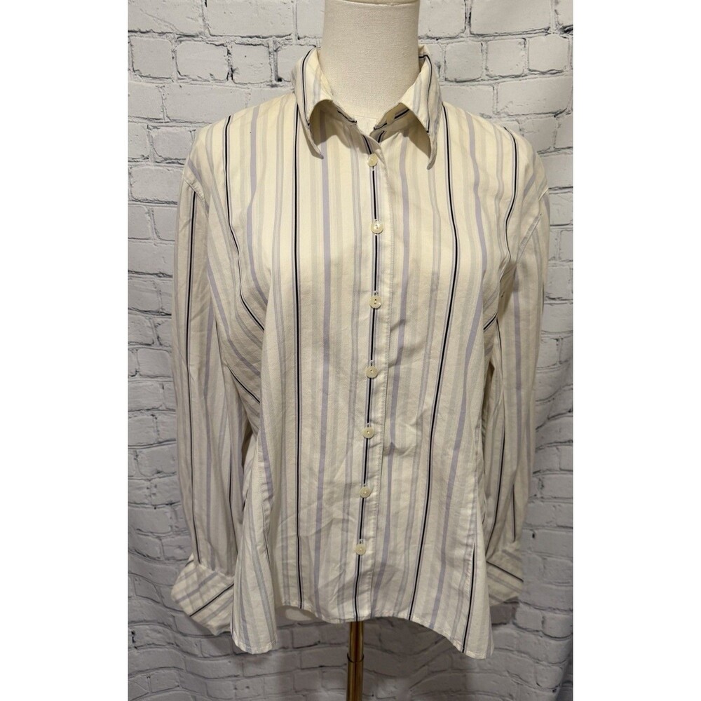 Anne Klein multi-colored button-up blouse classic pointed collar Stretch size 16